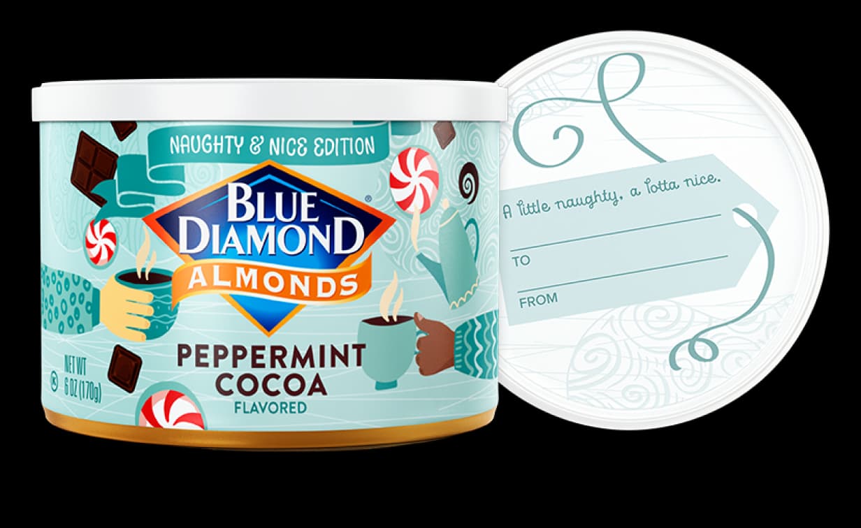 Can of Blue Diamond Peppermint Cocoa Almonds