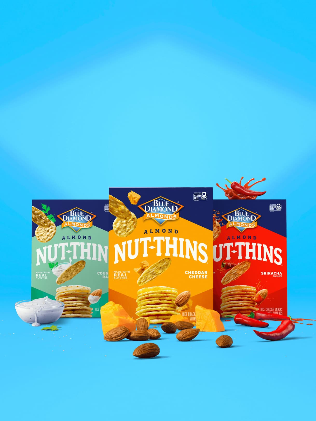 Boxes of Nut-Thins sitting on a blue background.