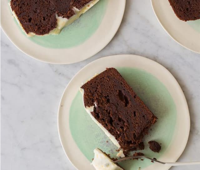 Multiple slices of double chocolate pound cake