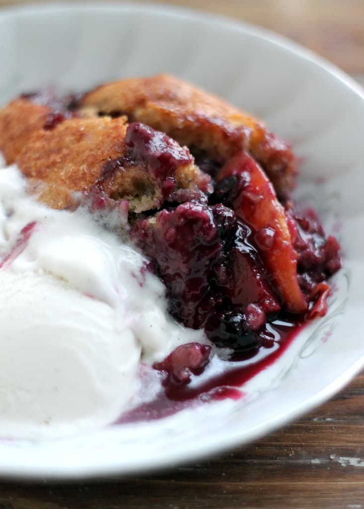 Brown sugar peach blueberry cobbler