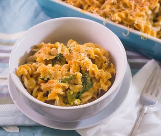 Bowl of butternut creamy butternut squash mac and cheese