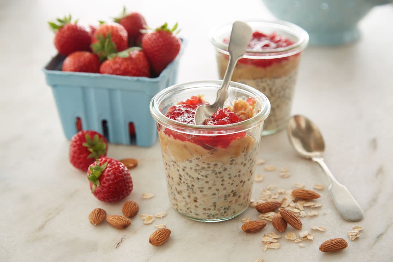 Almond Butter, Strawberry Banana Overnight Oats