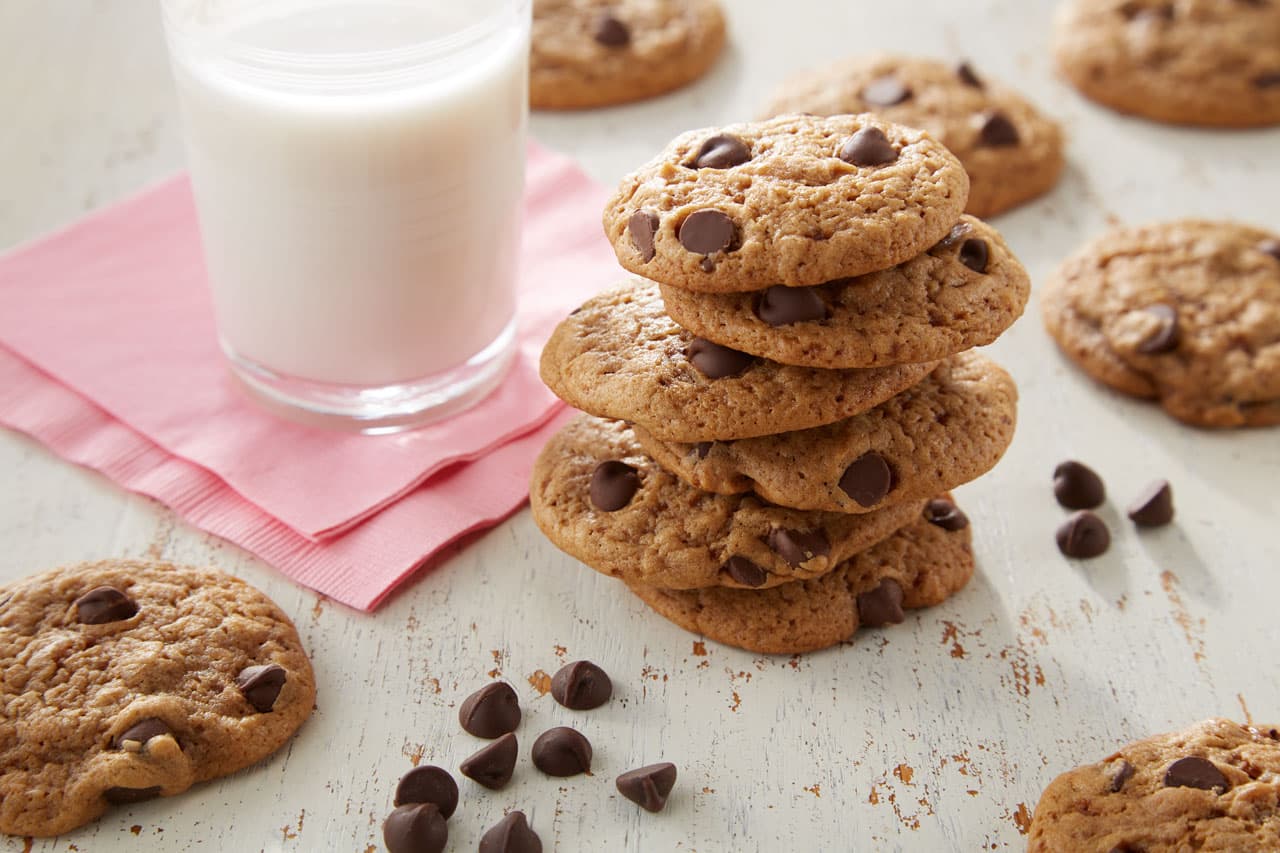 Chocolate chip cookies and milk.