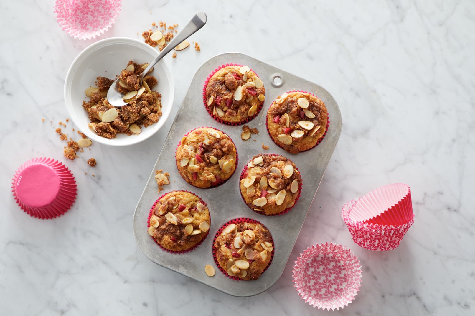 Rhubarb Muffins with Almond Streusel Recipe