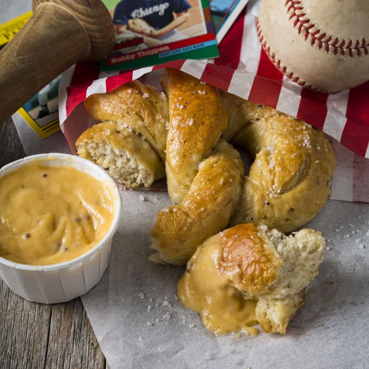 Ballpark Pretzels with Cheddar Mustard Dipping Sauce