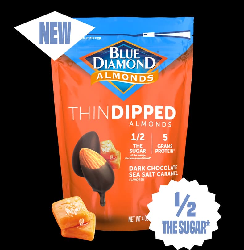 Dark Chocolate Sea Salt Caramel Thin Dipped Almonds Blue Diamond