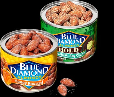 Open cans of snack almonds