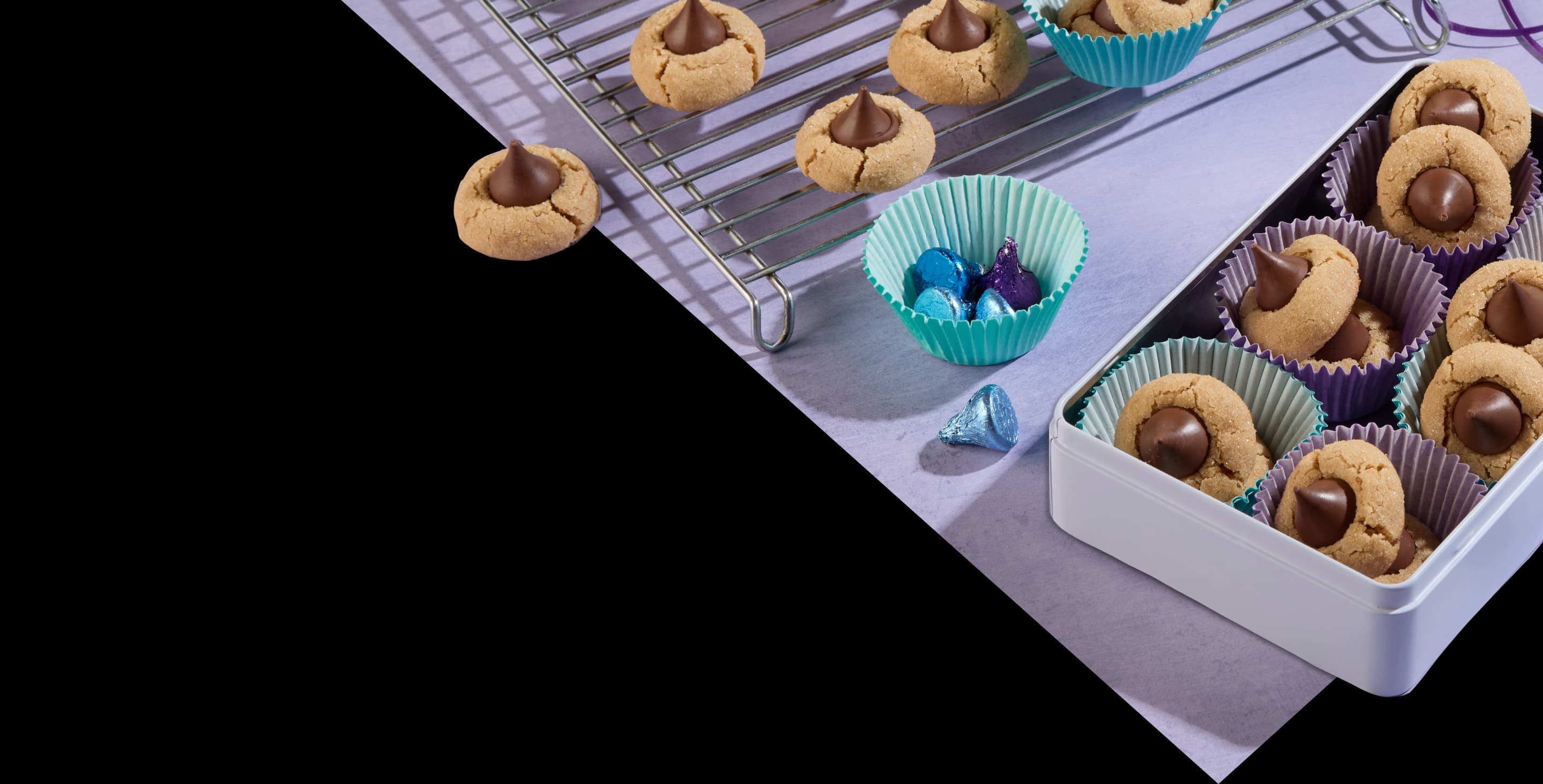 Almond cookies on a purple background