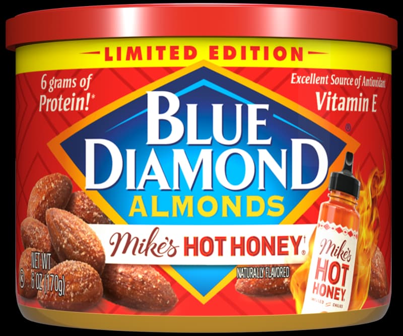 6oz can of Blue Diamond Mike's Hot Honey Flavored Almonds