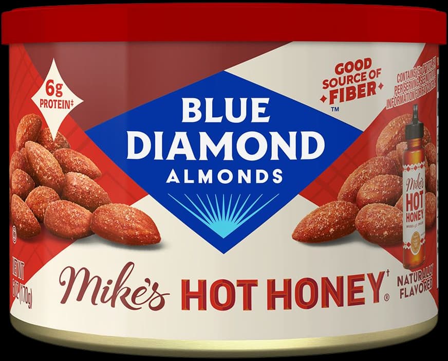6oz can of Blue Diamond Mike's Hot Honey Flavored Almonds