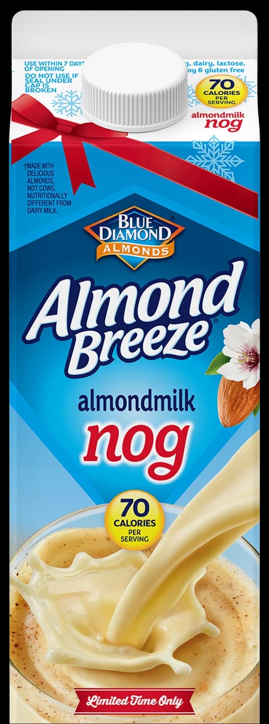 A Carton of Almond Breeze Almondmilk Nog.