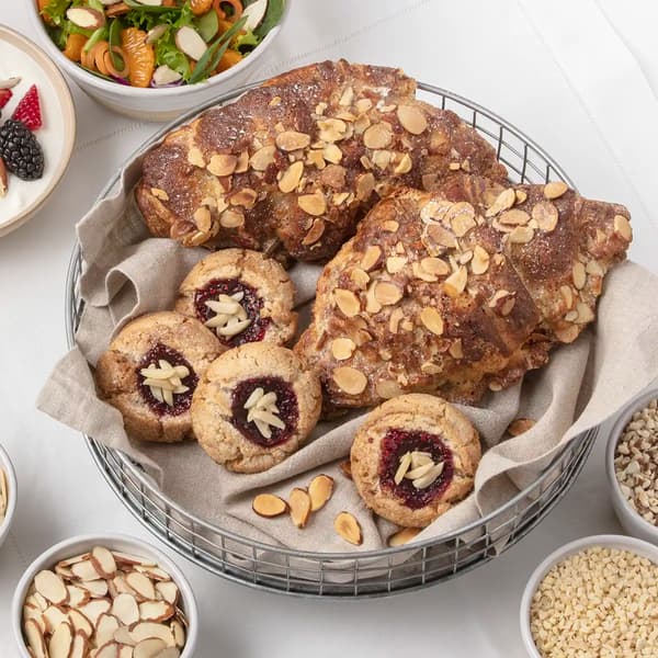 Basket of various baked almond treats