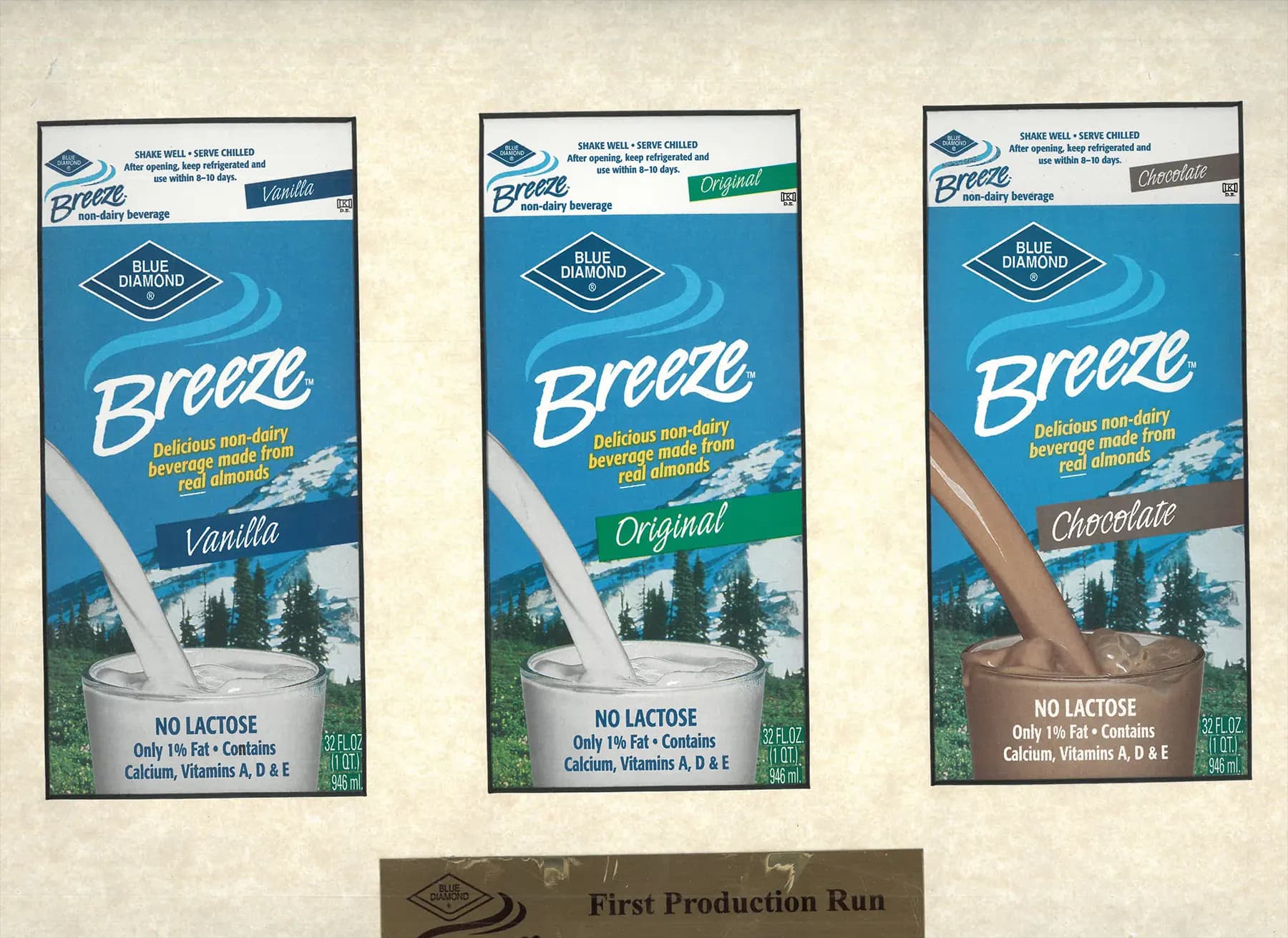 First production run of Blue Diamond Almond Breeze packaging